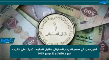 تغير جديد في سعر الدرهم الإماراتي مقابل الجنيه.. تعرف على القيمة اليوم الثلاثاء 22 يوليو 2025